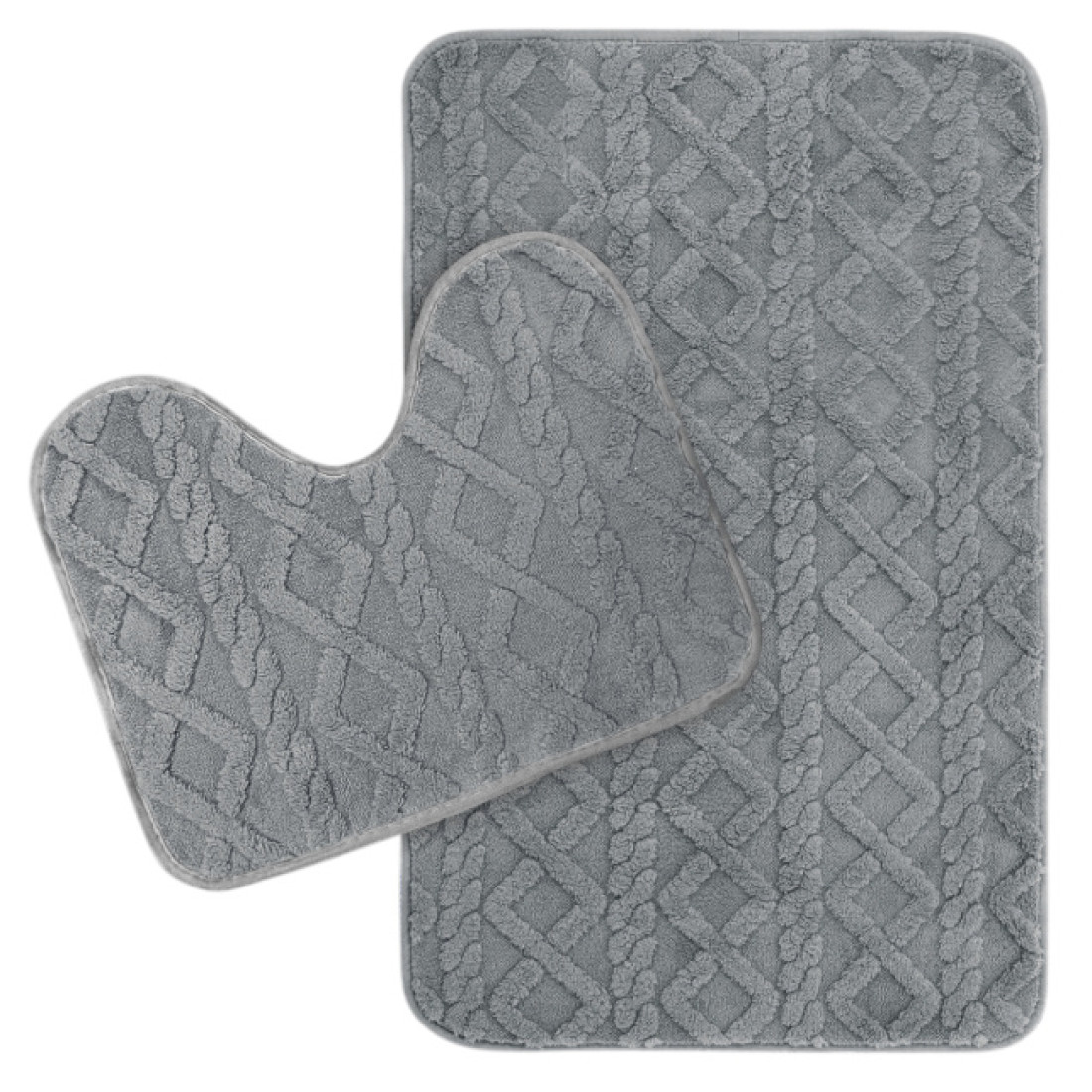 Set 2 covorase baie, model impletit, 80 x 50 cm, 40 x 50 cm, gri Set 2 covorase baie, model impletit, 80 x 50 cm, 40 x 50 cm, gri