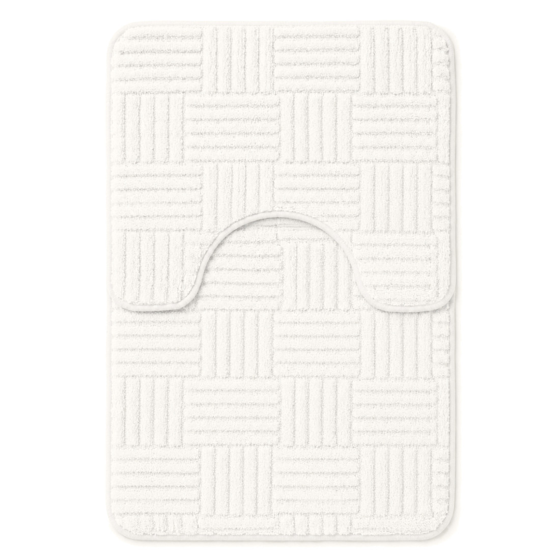 Set 2 covorase de baie pufoase din microfibra, antiderapante, 50 x 80 cm + 50 x 40 cm, model in dungi, alb Set 2 covorase de baie pufoase din microfibra, antiderapante, 50 x 80 cm + 50 x 40 cm, model in dungi, alb