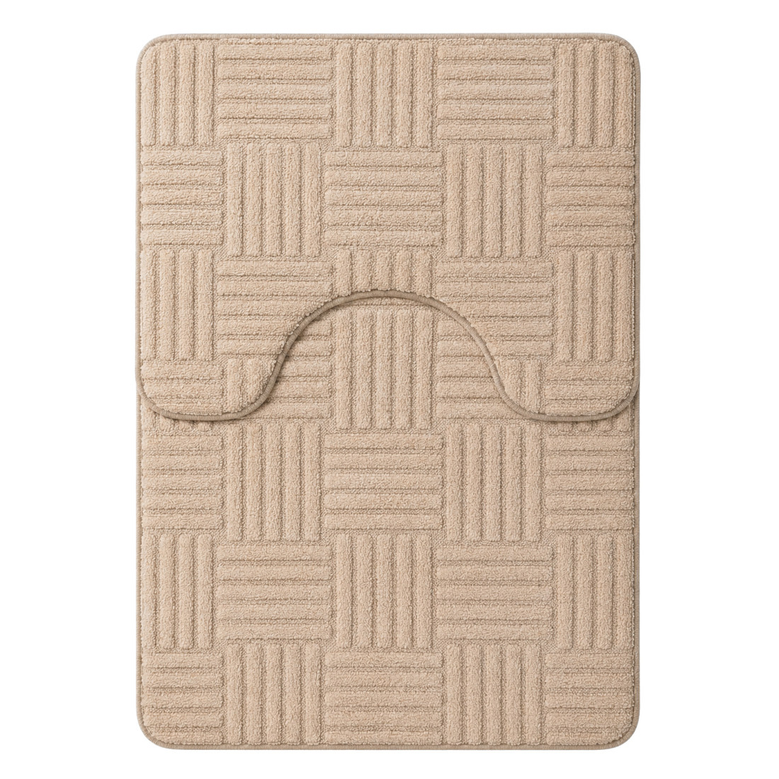 Set 2 covorase de baie pufoase din microfibra, antiderapante, 50 x 80 cm + 50 x 40 cm, model in dungi, bej Set 2 covorase de baie pufoase din microfibra, antiderapante, 50 x 80 cm + 50 x 40 cm, model in dungi, bej