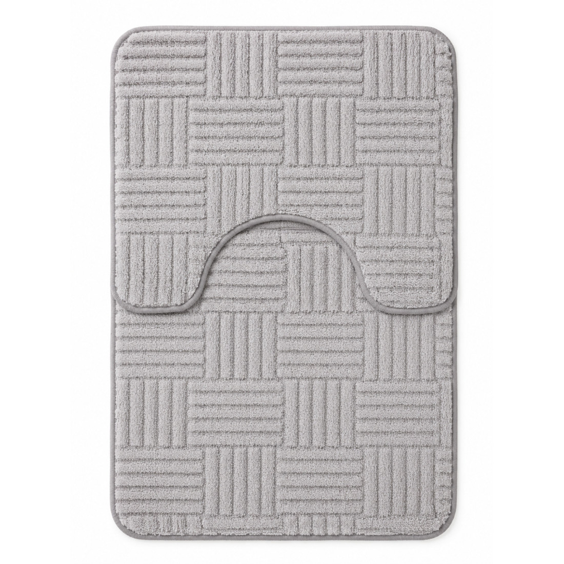 Set 2 covorase de baie pufoase din microfibra, antiderapante, 50 x 80 cm + 50 x 40 cm, model in dungi, gri Set 2 covorase de baie pufoase din microfibra, antiderapante, 50 x 80 cm + 50 x 40 cm, model in dungi, gri