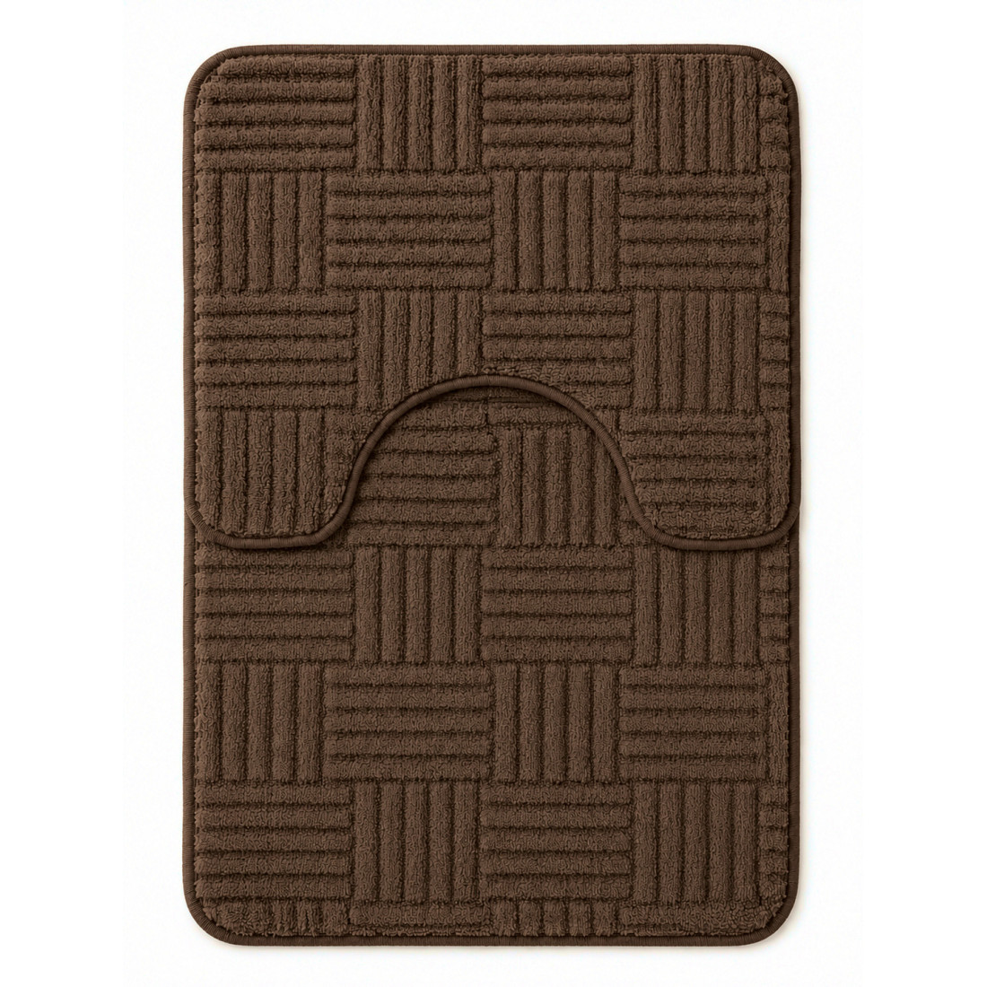 Set 2 covorase de baie pufoase din microfibra, antiderapante, 50 x 80 cm + 50 x 40 cm, model in dungi, maro Set 2 covorase de baie pufoase din microfibra, antiderapante, 50 x 80 cm + 50 x 40 cm, model in dungi, maro