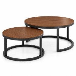 Set 2 masute de cafea rotunde, design modern, blat aspect lemn caramel, cadru metalic negru, 50 x 36,5 cm + 70 x 44 cm Set 2 masute de cafea rotunde, design modern, blat aspect lemn caramel, cadru metalic negru, 50 x 36,5 cm + 70 x 44 cm