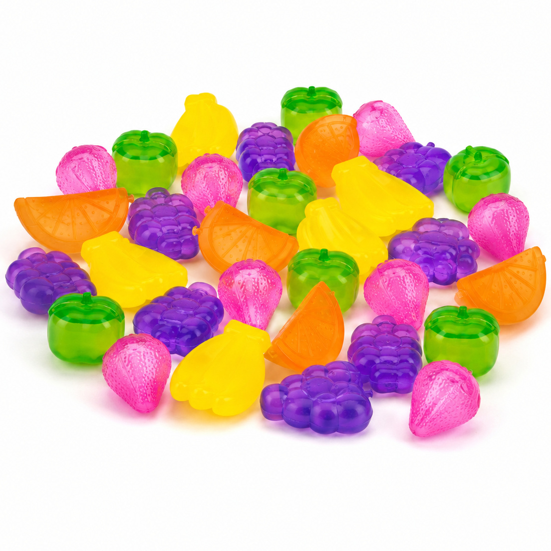 Set 20 cuburi de gheata reutilizabile din plastic in forma de fructe, multicolore Set 20 cuburi de gheata reutilizabile din plastic in forma de fructe, multicolore