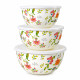 Set 3 boluri emailate de bucatarie cu capace, model floral, 20/22/24 cm Set 3 boluri emailate de bucatarie cu capace, model floral, 20/22/24 cm