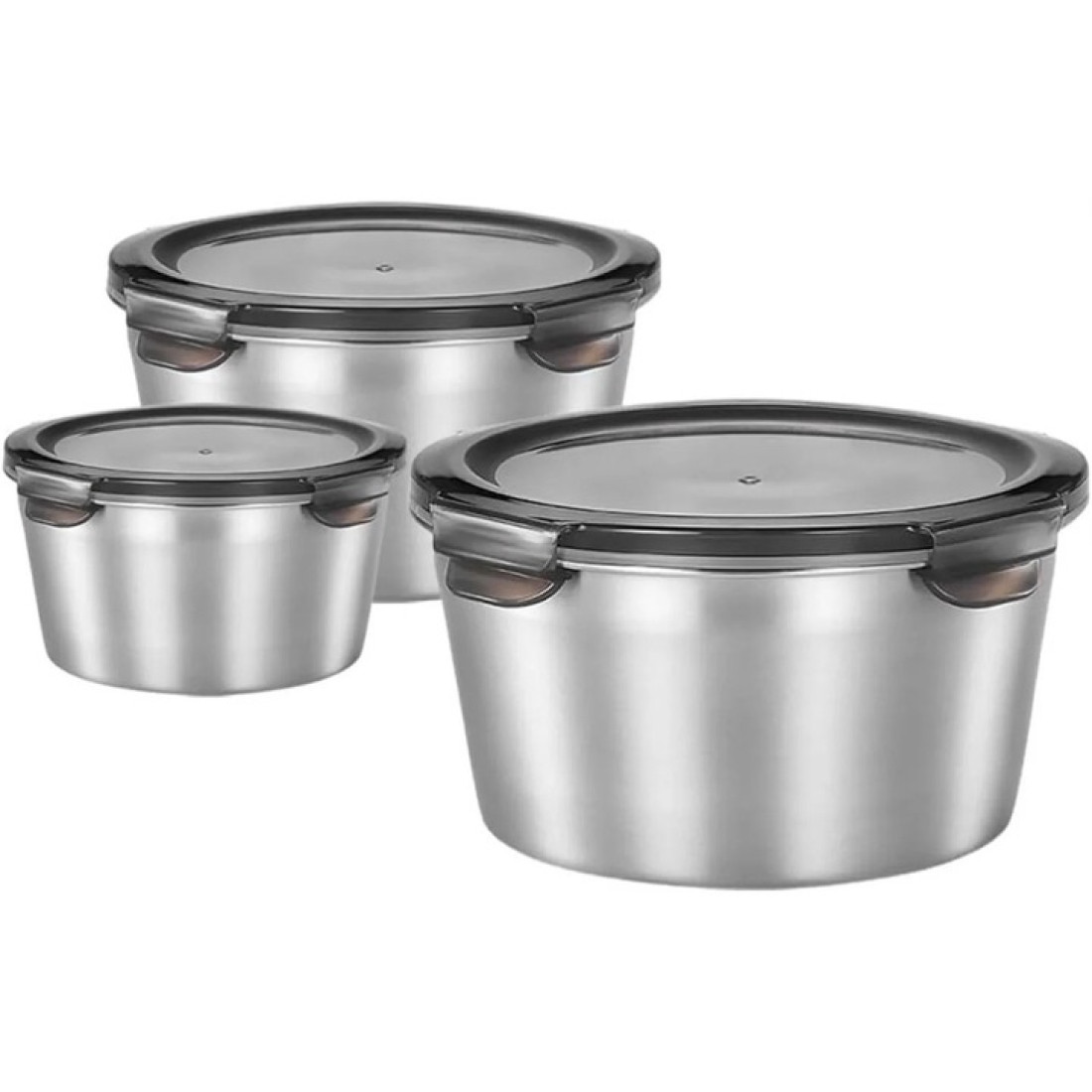 Set 3 caserole din inox cu capac si sistem de inchidere, 350 ml + 600ml + 1000ml, pentru pastrarea alimentelor Set 3 caserole din inox cu capac si sistem de inchidere, 350 ml + 600ml + 1000ml, pentru pastrarea alimentelor
