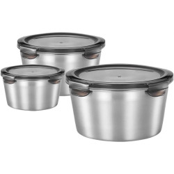 Set 3 caserole din inox cu capac si sistem de inchidere, 350 ml + 600ml + 1000ml, pentru pastrarea alimentelor
