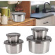Set 3 caserole din inox cu capac si sistem de inchidere, 350 ml + 600ml + 1000ml, pentru pastrarea alimentelor Set 3 caserole din inox cu capac si sistem de inchidere, 350 ml + 600ml + 1000ml, pentru pastrarea alimentelor