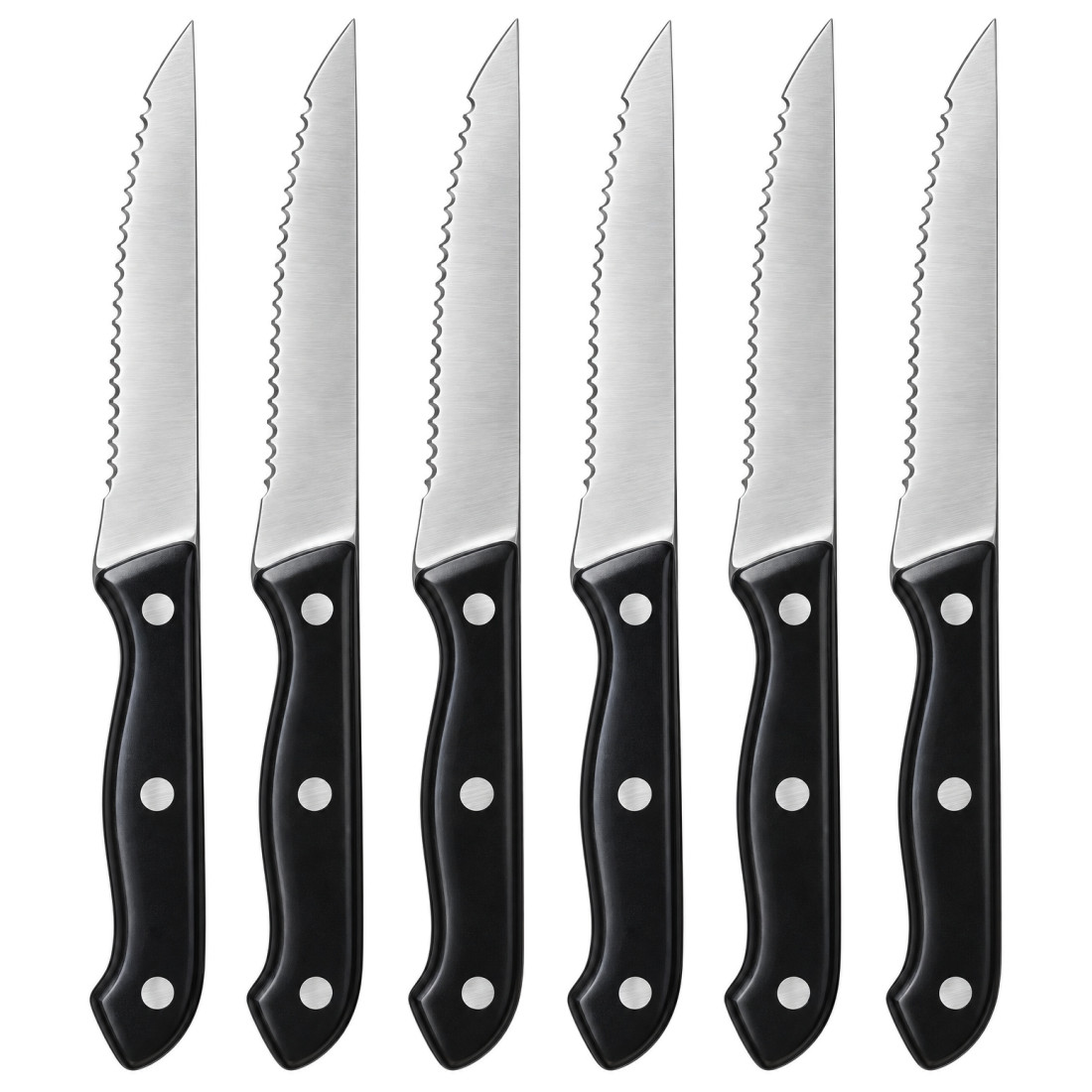 Set 6 cutite din otel inoxidabil cu lama zimtata si maner din plastic, 23 cm, lama 11 cm Set 6 cutite din otel inoxidabil cu lama zimtata si maner din plastic, 23 cm, lama 11 cm