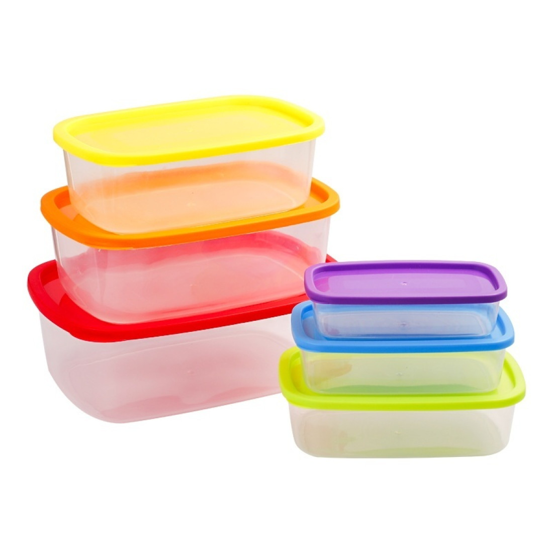 Set 7 caserole dreptunghiulare din plastic cu capace multicolore, 120ml+250ml+450ml+800ml+1250ml+2100ml+3400ml Set 7 caserole dreptunghiulare din plastic cu capace multicolore, 120ml+250ml+450ml+800ml+1250ml+2100ml+3400ml