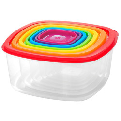 Set 7 caserole patrate din plastic cu capace multicolore, 100ml+180ml+350ml+700ml+1250ml+2100ml+3500ml