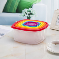 Set 7 caserole patrate din plastic cu capace multicolore, 100ml+180ml+350ml+700ml+1250ml+2100ml+3500ml Set 7 caserole patrate din plastic cu capace multicolore, 100ml+180ml+350ml+700ml+1250ml+2100ml+3500ml
