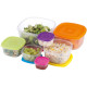 Set 7 caserole patrate din plastic cu capace multicolore, 100ml+180ml+350ml+700ml+1250ml+2100ml+3500ml Set 7 caserole patrate din plastic cu capace multicolore, 100ml+180ml+350ml+700ml+1250ml+2100ml+3500ml