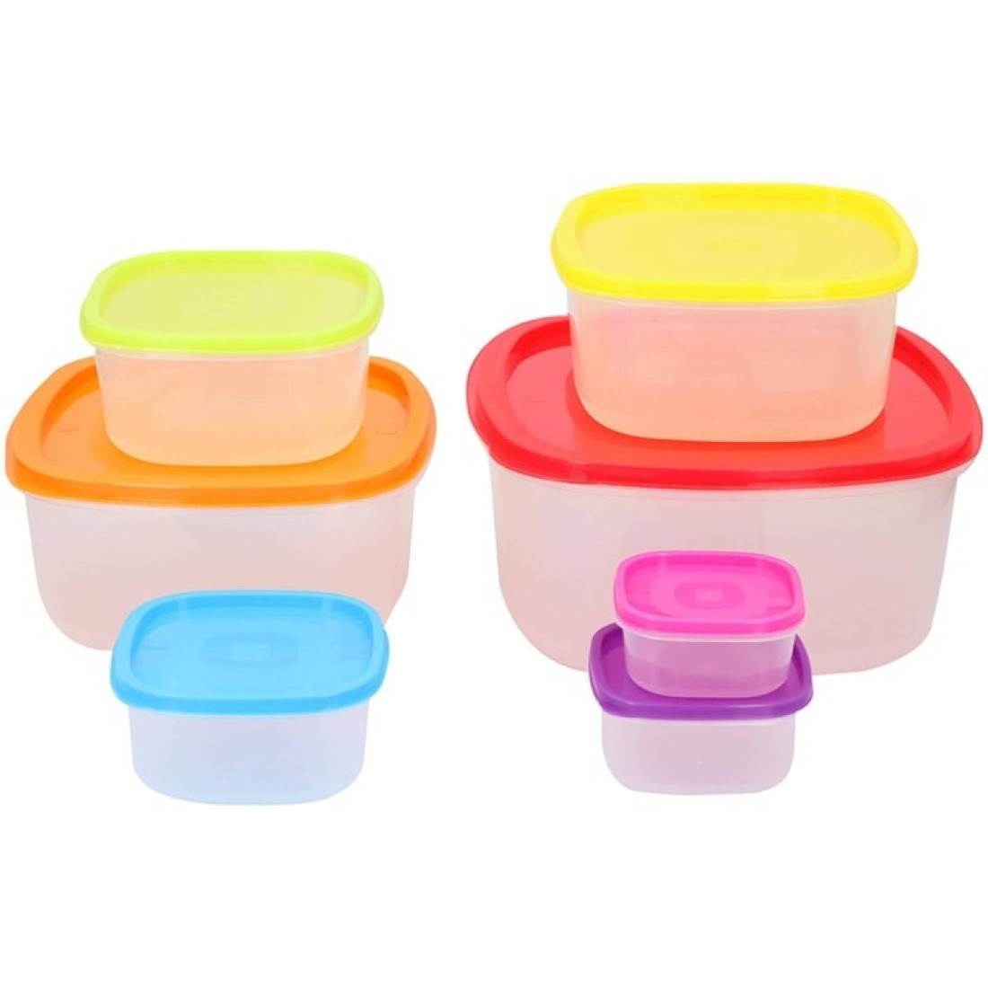 Set 7 caserole patrate din plastic cu capace multicolore, 100ml+180ml+350ml+700ml+1250ml+2100ml+3500ml Set 7 caserole patrate din plastic cu capace multicolore, 100ml+180ml+350ml+700ml+1250ml+2100ml+3500ml