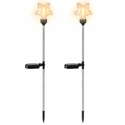 Set 2 lampi solare decorative pentru gradina, design bagheta magica cu stea, LED lumina calda, inaltime 70 cm, rezistente la intemperii