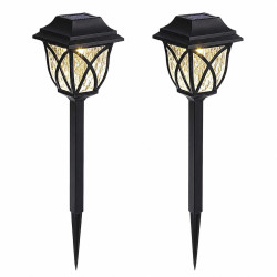 Set 2 lampi solare LED, lumina calda, rezistente la Intemperii, autonomie 8-10 ore, baterie reincarcabila, negru