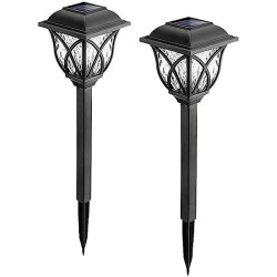 Set 2 lampi solare LED, lumina calda, rezistente la Intemperii, autonomie 8-10 ore, baterie reincarcabila, negru Set 2 lampi solare LED, lumina calda, rezistente la Intemperii, autonomie 8-10 ore, baterie reincarcabila, negru