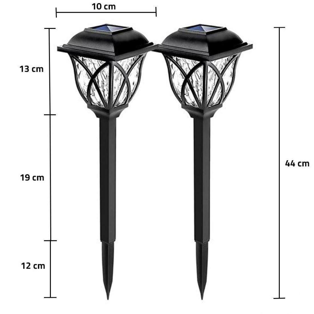 Set 2 lampi solare LED, lumina calda, rezistente la Intemperii, autonomie 8-10 ore, baterie reincarcabila, negru Set 2 lampi solare LED, lumina calda, rezistente la Intemperii, autonomie 8-10 ore, baterie reincarcabila, negru