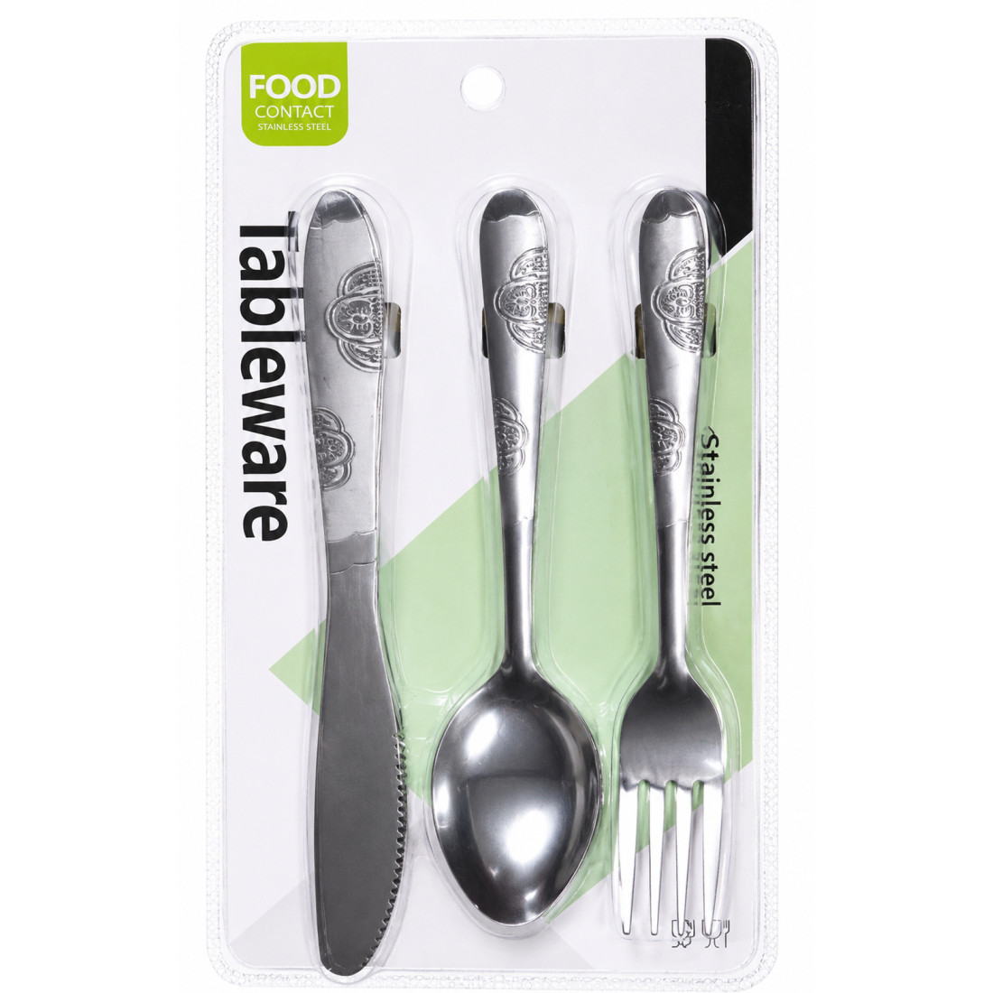 Set 12 tacamuri, 4 linguri + 4 furculite 18cm, 4 cutite 20 cm, inox, model floral