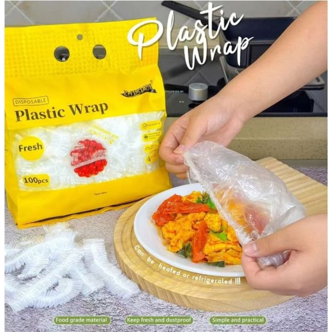 Set 100 pungi alimentare cu elastic, 36 cm diametru, foarte rezistente, pentru acoperirea alimentelor, tip capac, plastic