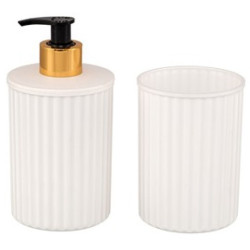 Set elegant pentru baie, dispenser sapun + suport periute, alb