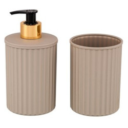 Set elegant pentru baie, dispenser sapun + suport periute, bej