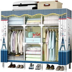 Sifonier Mobil cu Structura Metalica, Dulap Textil pentru Haine, cu Rafturi si Bare pentru Umerase Sifonier Mobil cu Structura Metalica, Dulap Textil pentru Haine, cu Rafturi si Bare pentru Umerase