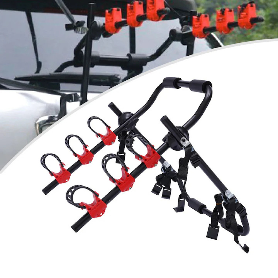Suport auto pentru transport bicicleta, montaj rapid prin curele, universal Suport auto pentru transport bicicleta, montaj rapid prin curele, universal