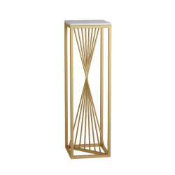 Suport decorativ auriu din metal cu blat alb, design geometric modern, 30 x 30 x 100 cm