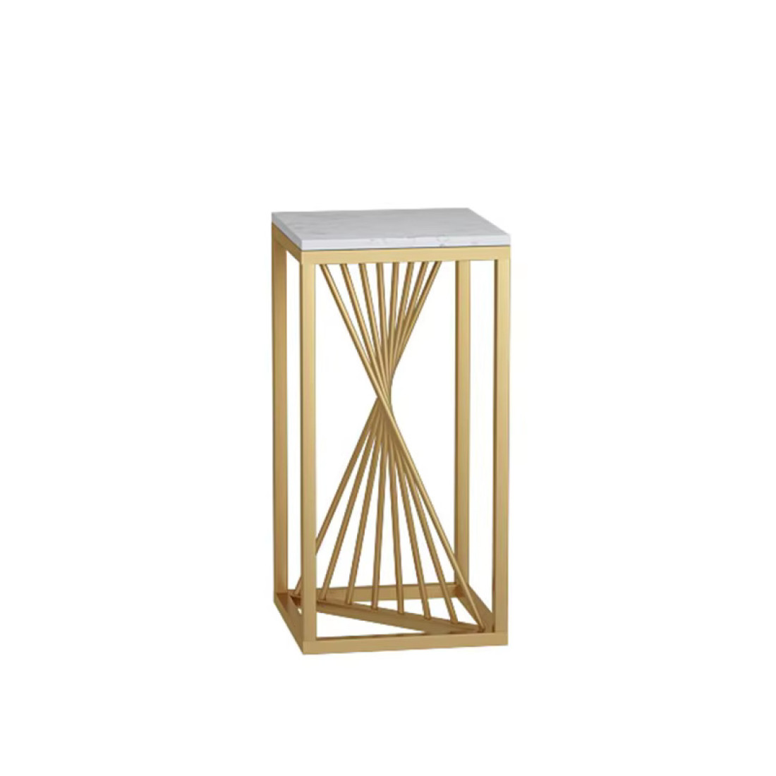 Suport decorativ auriu din metal cu blat alb, design geometric modern, 30 x 30 x 60 cm Suport decorativ auriu din metal cu blat alb, design geometric modern, 30 x 30 x 60 cm