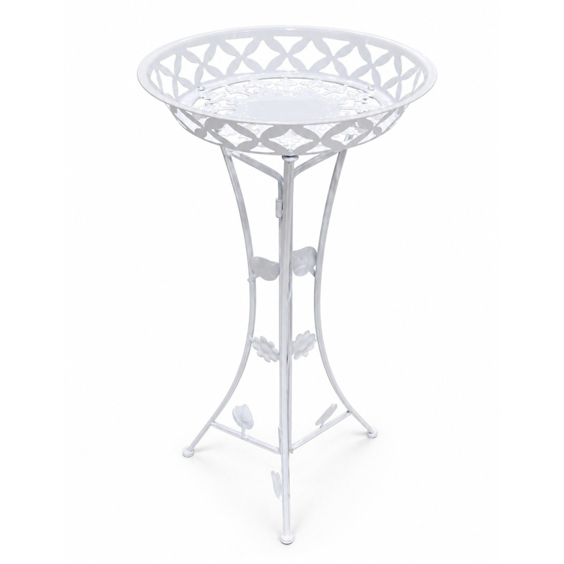 Suport ghiveci alb din metal cu frunze si flori, 37 x 32 x 76 cm