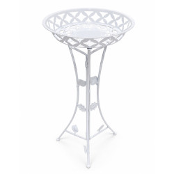 Suport ghiveci alb din metal cu frunze si flori, 37 x 32 x 76 cm