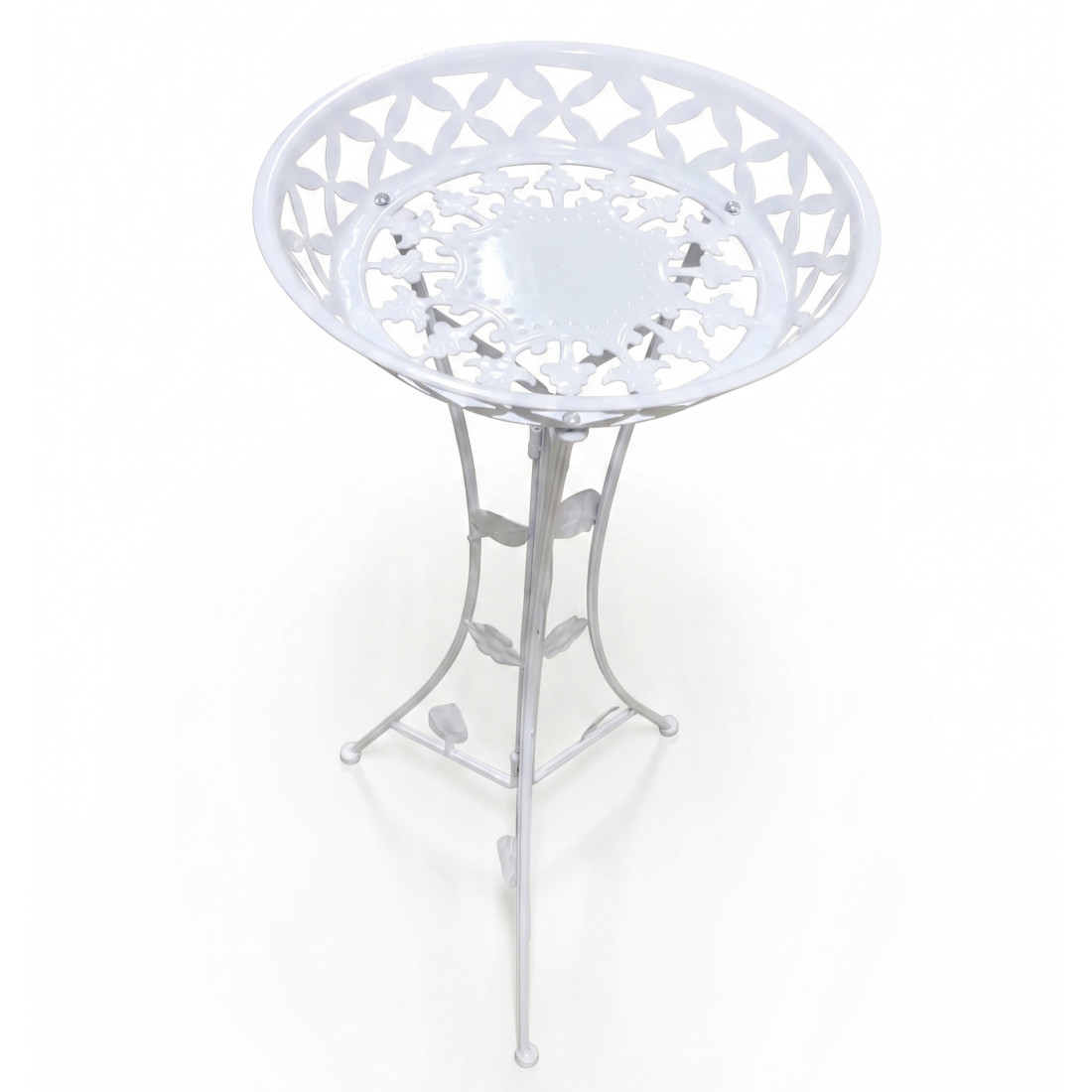 Suport ghiveci alb din metal cu frunze si flori, 37 x 32 x 76 cm