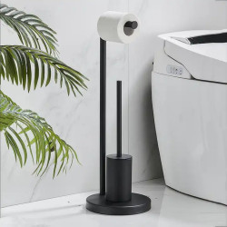 Suport multifunctional pentru hartie igienica si perie WC, negru, design modern, 24 x 64 cm