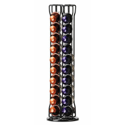 Suport modern pentru capsule de cafea, 40 de capsule, compact, vertical, usor de curatat si folosit, pentru birou sau acasa, metal, 37 x 11 cm, negru