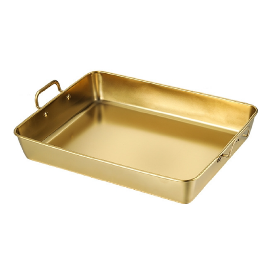 Tava aurie cu manere, 30 x 25 x 6 cm, rezistenta si practica pentru prepararea si servirea alimentelor Tava aurie cu manere, 30 x 25 x 6 cm, rezistenta si practica pentru prepararea si servirea alimentelor