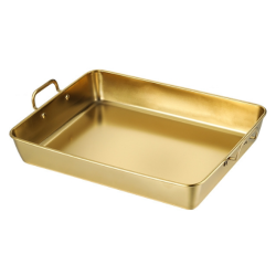 Tava aurie cu manere, 35 x 28 x 6 cm, rezistenta si practica pentru prepararea si servirea alimentelor Tava aurie cu manere, 35 x 28 x 6 cm, rezistenta si practica pentru prepararea si servirea alimentelor
