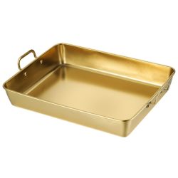 Tava aurie cu manere, 40 x 32 x 6 cm, rezistenta si practica pentru prepararea si servirea alimentelor Tava aurie cu manere, 40 x 32 x 6 cm, rezistenta si practica pentru prepararea si servirea alimentelor