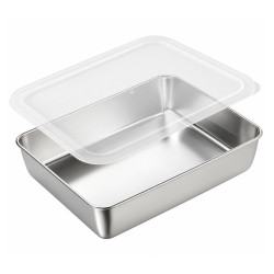 Tava inox cu capac, 30 x 25 x 6 cm, rezistenta, usor de curatat, ideala pentru depozitare, pastrare si transport alimente