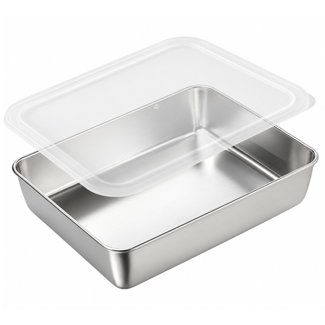 Tava inox cu capac, 35 x 28 x 6 cm, rezistenta, usor de curatat, ideala pentru depozitare, pastrare si transport alimente Tava inox cu capac, 35 x 28 x 6 cm, rezistenta, usor de curatat, ideala pentru depozitare, pastrare si transport alimente