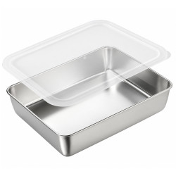 Tava inox cu capac, 35 x 28 x 6 cm, rezistenta, usor de curatat, ideala pentru depozitare, pastrare si transport alimente