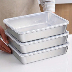Tava inox cu capac, 30 x 25 x 6 cm, rezistenta, usor de curatat, ideala pentru depozitare, pastrare si transport alimente Tava inox cu capac, 30 x 25 x 6 cm, rezistenta, usor de curatat, ideala pentru depozitare, pastrare si transport alimente