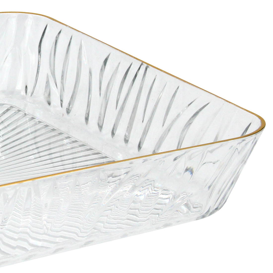 Tava dreptunghiulara pentru servire si depozitare, plastic transparent, margine aurie, 33 x 23 x 5 cm