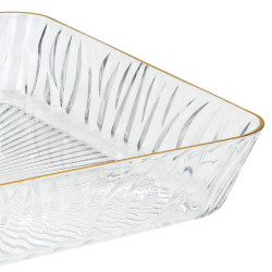 Tava dreptunghiulara pentru servire si depozitare, plastic transparent, margine aurie, 28 x 18 x 4.5 cm
