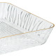 Tava dreptunghiulara pentru servire si depozitare, plastic transparent, margine aurie, 33 x 23 x 5 cm