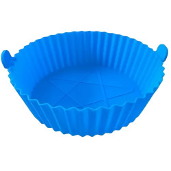Tava/Forma din silicon pentru Friteuza/Air Fryer, reutilizabila, flexibila, antiaderenta, curatare usoara, rotunda, diametru 20cm, inaltime 5cm, albastra