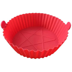 Tava/Forma din silicon pentru Friteuza/Air Fryer, reutilizabila, flexibila, antiaderenta, curatare usoara, rotunda, diametru 20cm, inaltime 5cm, rosie