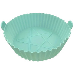 Tava/Forma din silicon pentru Friteuza/Air Fryer, reutilizabila, flexibila, antiaderenta, curatare usoara, rotunda, diametru 20cm, inaltime 5cm, verde
