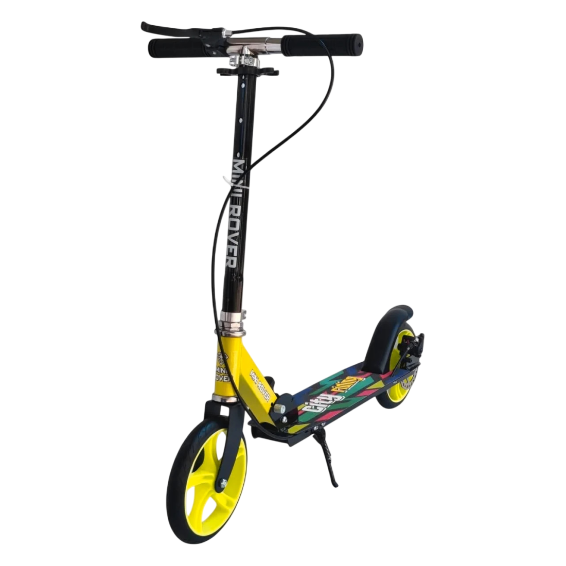 Trotineta pliabila pentru copii 7+ ani, roti 200 mm, frana de mana si frana de picior, 3 trepte de inaltime, sarcina maxima 80 kg, metal, galbena Trotineta pliabila pentru copii 7+ ani, roti 200 mm, frana de mana si frana de picior, 3 trepte de inaltime, sarcina maxima 80 kg, metal, galbena