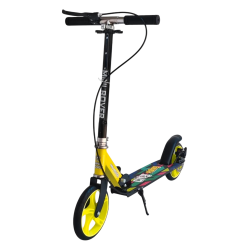 Trotineta pliabila pentru copii 7+ ani, roti 200 mm, frana de mana si frana de picior, 3 trepte de inaltime, sarcina maxima 80 kg, metal, galbena Trotineta pliabila pentru copii 7+ ani, roti 200 mm, frana de mana si frana de picior, 3 trepte de inaltime, sarcina maxima 80 kg, metal, galbena