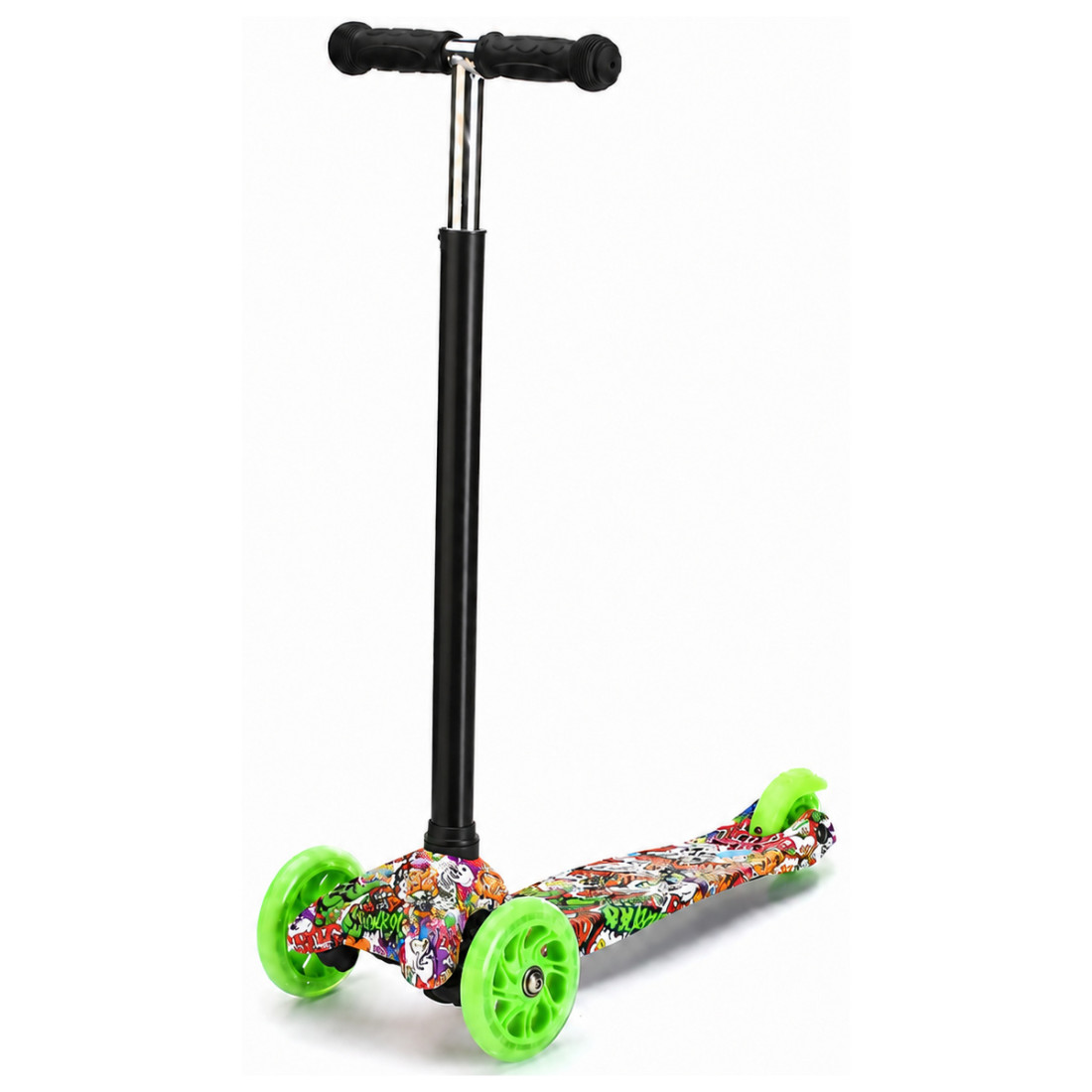 Trotineta cu 3 roti pentru copii cu lumini, inaltime reglabila, pliabila, 5 ani +, roti 120/80 mm, verde Trotineta cu 3 roti pentru copii cu lumini, inaltime reglabila, pliabila, 5 ani +, roti 120/80 mm, verde